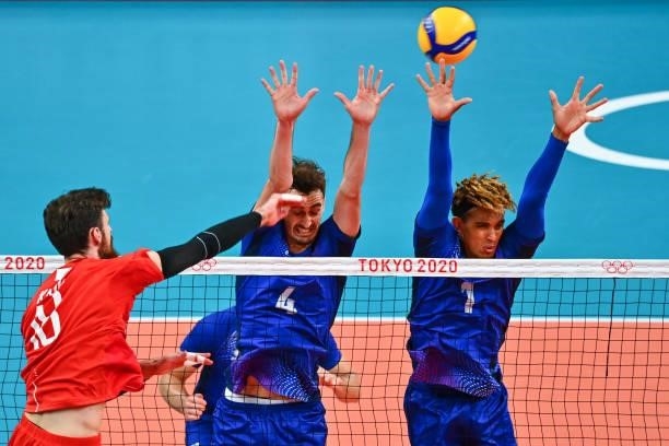 Jean PATRY of France and Barthelemy CHINENYEZE of France during the Men's Final match between ROC and France at Ariake Arena on August 7, 2021 in...