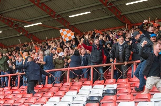 Blackpool fans celebrate when Blackpool's Shayne Lavery scores his side's equalising goal to make the score 1-1 during the Sky Bet Championship match...
