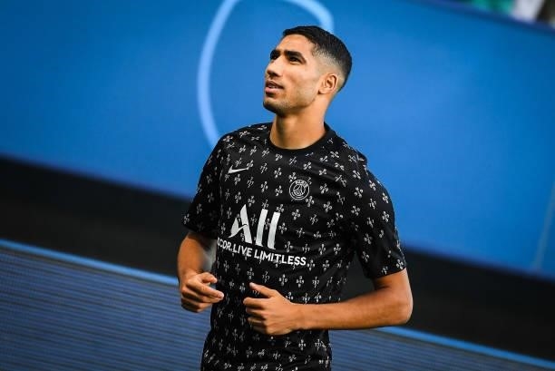 Achraf HAKIMI of PSG during the Ligue 1 football match between Troyes and Paris at Stade de l'Aube on August 7, 2021 in Troyes, France.