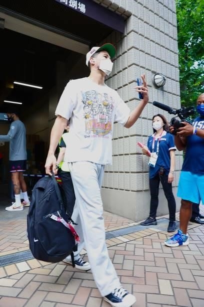 Devin Booker of the USA Men's National Team departs for the Gold Medal Game against the France Men's National Team on August 7, 2021 in Tokyo, Japan....