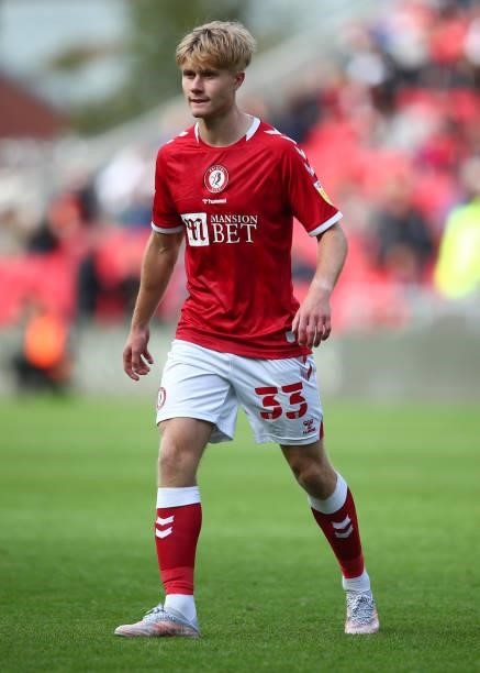 Sam Bell of Bristol City during the Sky Bet Championship match between Bristol City and Blackpool at Ashton Gate on August 7, 2021 in Bristol,...