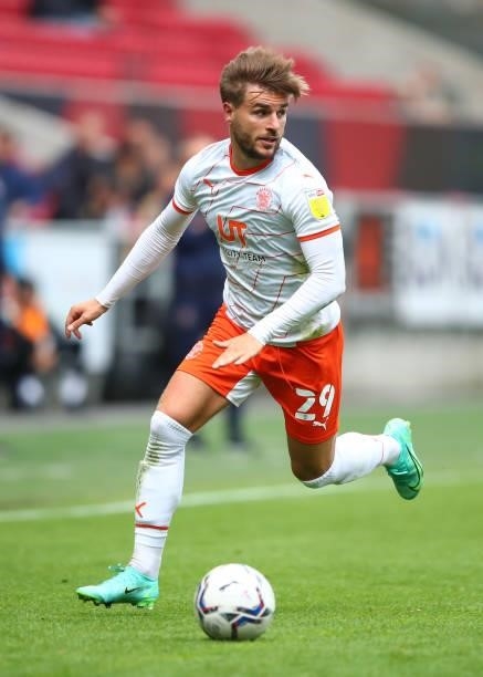 Luke Garbutt of Blackpool during the Sky Bet Championship match between Bristol City and Blackpool at Ashton Gate on August 7, 2021 in Bristol,...