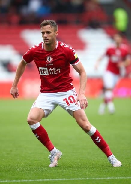Andy King of Bristol City during the Sky Bet Championship match between Bristol City and Blackpool at Ashton Gate on August 7, 2021 in Bristol,...