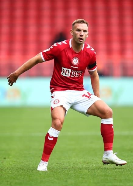 Andreas Weimann of Bristol City during the Sky Bet Championship match between Bristol City and Blackpool at Ashton Gate on August 7, 2021 in Bristol,...
