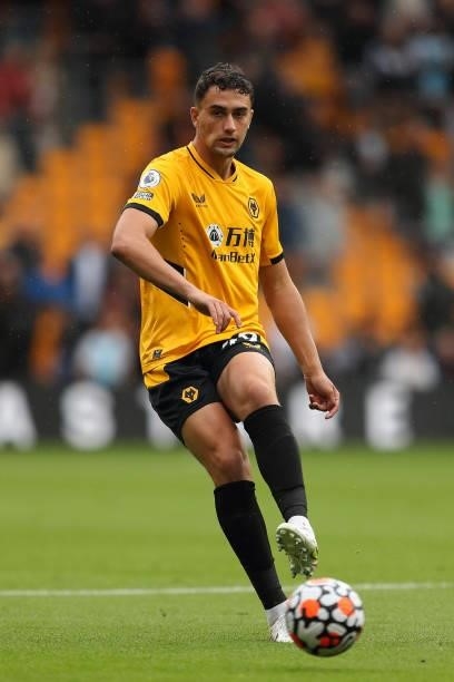Max Kilman of Wolverhampton Wanderers during the pre season friendly between Wolverhampton Wanderers and Celta Vigo at Molineux on August 7, 2021 in...