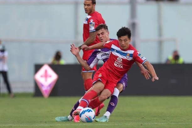 Lei Wu of RCD Espanyol in action during the Pre-Season Friendly match between ACF Fiorentina v Espanyol at Artemio Franchi on August 7, 2021 in...