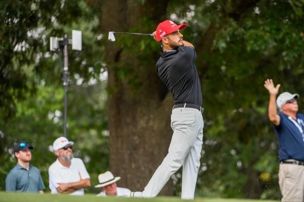 Abraham Ancer of Mexico hits his tee shot at the eighth hole during the third round of the World Golf Championships-FedEx St. Jude Invitational at...