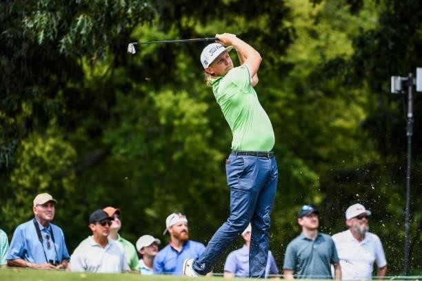 Cameron Smith of Australia hits his tee shot at the eighth hole during the third round of the World Golf Championships-FedEx St. Jude Invitational at...