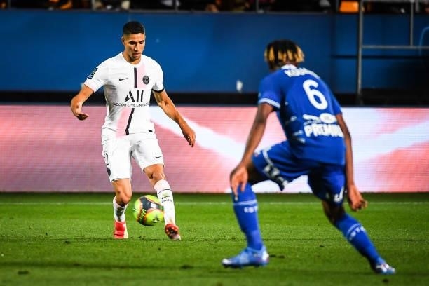 Achraf HAKIMI of PSG during the Ligue 1 football match between Troyes and Paris at Stade de l'Aube on August 7, 2021 in Troyes, France.