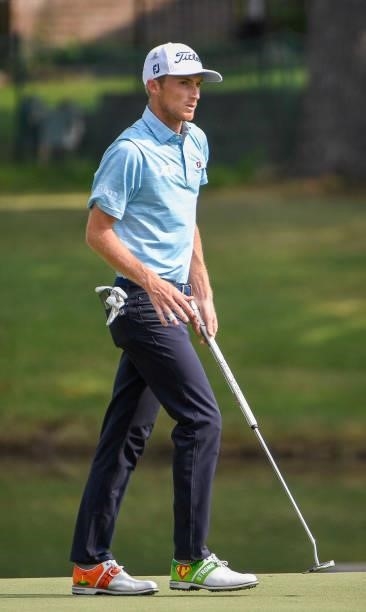 Will Zalatoris makes birdie at the 18th hole during the third round of the World Golf Championships-FedEx St. Jude Invitational at TPC Southwind on...