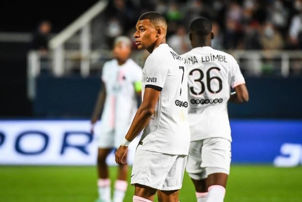 Kylian MBAPPE of PSG during the Ligue 1 football match between Troyes and Paris at Stade de l'Aube on August 7, 2021 in Troyes, France.
