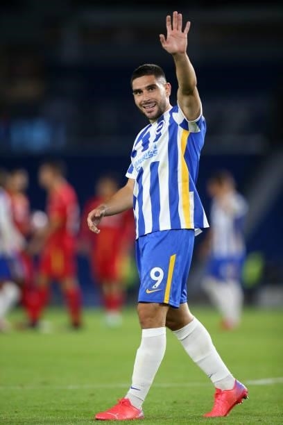 Neal Maupay of Brighton salutes the supporters after the Pre Season Friendly Match between Brighton & Hove Albion and Getafe at American Express...