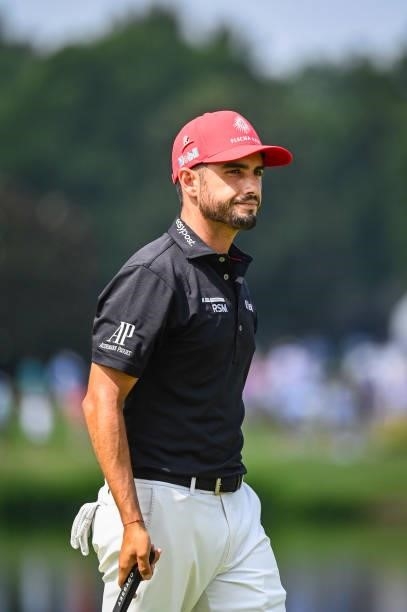 Abraham Ancer of Mexico reacts to missing a birdie putt on the 12th hole green during the third round of the World Golf Championships-FedEx St. Jude...