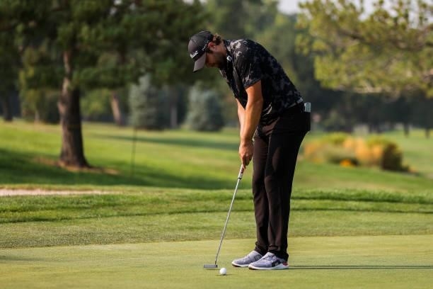Peter Uihlein putts on from the 18th hole during the third round of the Utah Championship presented by Zions Bank at Oakridge Country Club on August...