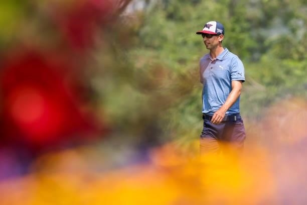 Seth Reeves looks on from the 9th hole during the third round of the Utah Championship presented by Zions Bank at Oakridge Country Club on August 7,...