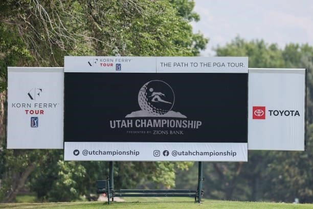 Scoreboard is seen during the third round of the Utah Championship presented by Zions Bank at Oakridge Country Club on August 7, 2021 in Farmington,...