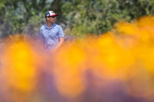 Seth Reeves looks on from the 9th hole during the third round of the Utah Championship presented by Zions Bank at Oakridge Country Club on August 7,...