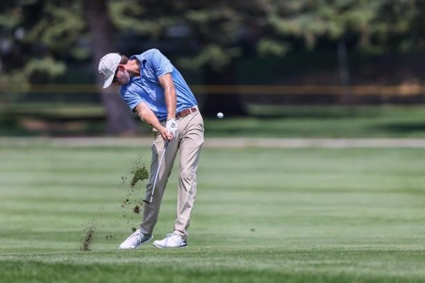 Ben Kohles plays his shot from the 13th hole during the third round of the Utah Championship presented by Zions Bank at Oakridge Country Club on...