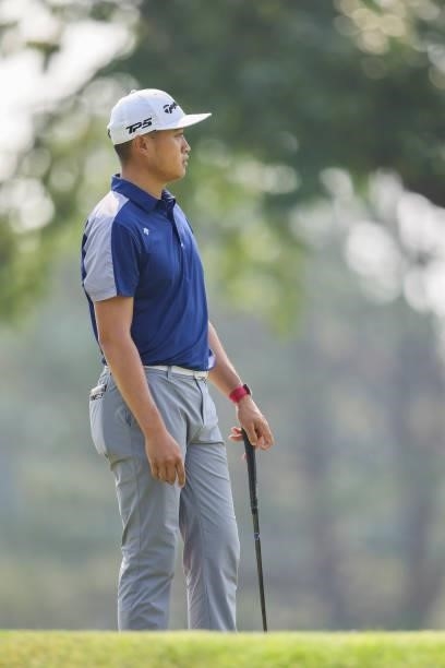Bobby Bai looks on from the 12th green during the third round of the Utah Championship presented by Zions Bank at Oakridge Country Club on August 7,...