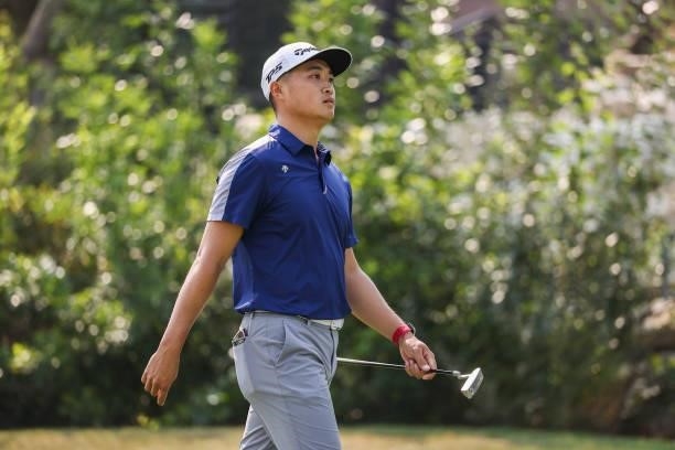 Bobby Bai looks on from the 11th hole during the third round of the Utah Championship presented by Zions Bank at Oakridge Country Club on August 7,...