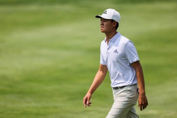 Brandon Wu walks on the 15th hole during the third round of the Utah Championship presented by Zions Bank at Oakridge Country Club on August 7, 2021...