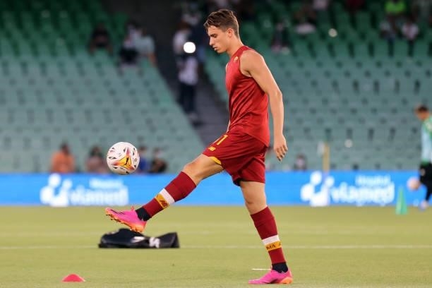 Riccardo Calafiori of AS Roma during the pre-season friendly match between Real Betis and AS Roma at Benito Villamarin in Seville, Spain, on August...