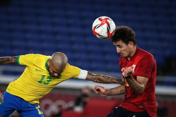 Dani ALVES of Team Brazil competes for the ball with Mikel OYARZABAL of Team Spain during The match between Brazil and Spain on day Fifteenth of the...