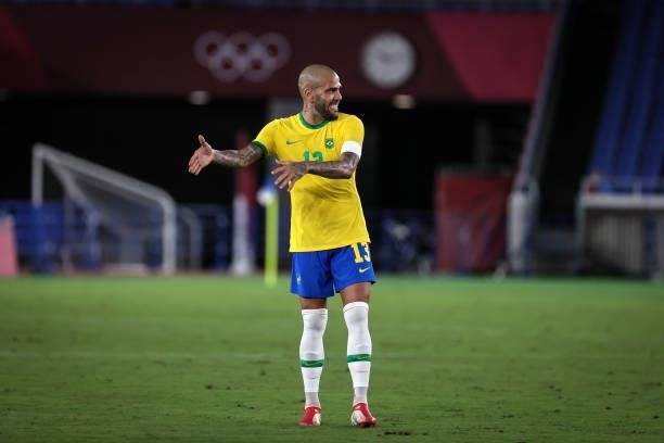 Dani ALVES of Team Brazil his action during The match between Brazil and Spain on day Fifteenth of the Tokyo 2020 Olympic Games at International...