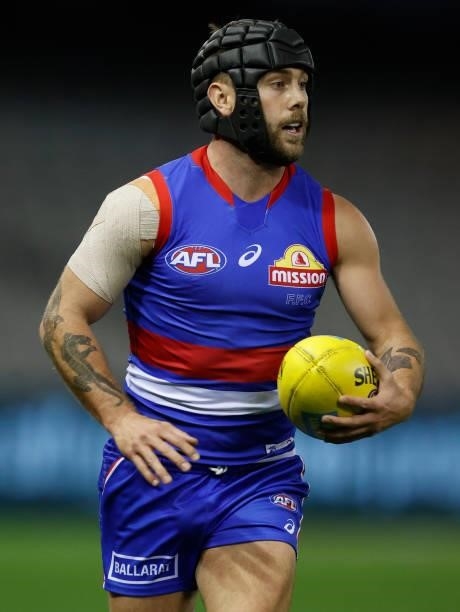 Caleb Daniel of the Bulldogs in action during the 2021 AFL Round 21 match between the Western Bulldogs and the Essendon Bombers at Marvel Stadium on...
