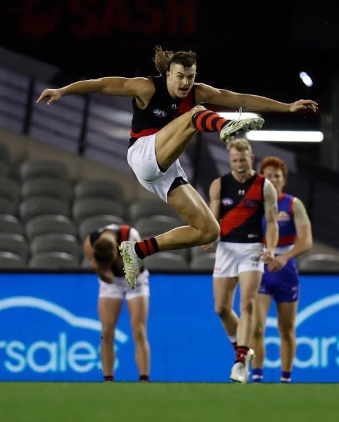 Sam Draper of the Bombers in action during the 2021 AFL Round 21 match between the Western Bulldogs and the Essendon Bombers at Marvel Stadium on...