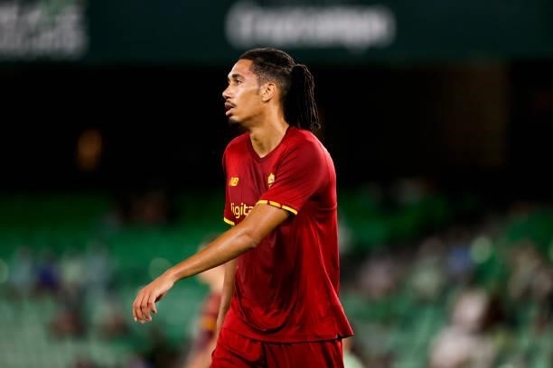 Chris Smalling of AS Roma during the Club Friendly match between Real Betis Sevilla v AS Roma at the Estadio Benito Villamarin on August 7, 2021 in...
