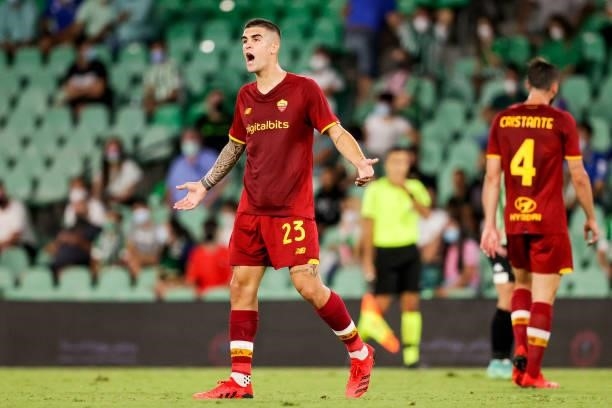 Gianluca Mancini of AS Roma during the Club Friendly match between Real Betis Sevilla v AS Roma at the Estadio Benito Villamarin on August 7, 2021 in...