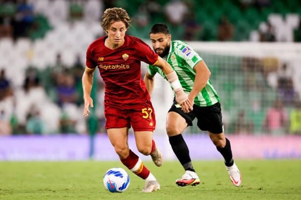 Edoardo Bove of AS Roma during the Club Friendly match between Real Betis Sevilla v AS Roma at the Estadio Benito Villamarin on August 7, 2021 in...