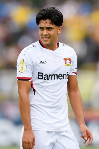 Nadiem Amiri of Bayer 04 Leverkusen looks on during the DFB Cup first round match between 1. FC Lok Leipzig and Bayer Leverkusen at...