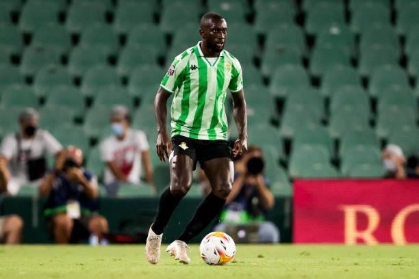 Youssouf Sabaly of Real Betis during the Club Friendly match between Real Betis Sevilla v AS Roma at the Estadio Benito Villamarin on August 7, 2021...