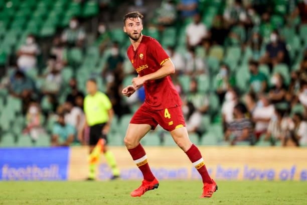 Bryan Cristante of AS Roma during the Club Friendly match between Real Betis Sevilla v AS Roma at the Estadio Benito Villamarin on August 7, 2021 in...