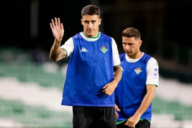 Cristian Tello of Real Betis during the Club Friendly match between Real Betis Sevilla v AS Roma at the Estadio Benito Villamarin on August 7, 2021...