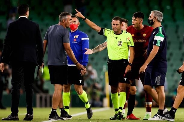 Referee Jorge Figueroa Vazquez during the Club Friendly match between Real Betis Sevilla v AS Roma at the Estadio Benito Villamarin on August 7, 2021...