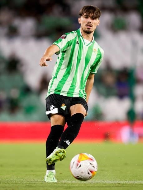 Rodri Sanchez of Real Betis during the Club Friendly match between Real Betis Sevilla v AS Roma at the Estadio Benito Villamarin on August 7, 2021 in...
