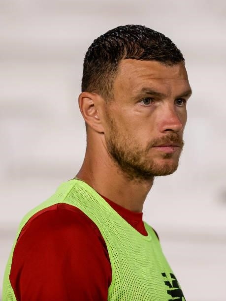 Edin Dzeko of AS Roma during the Club Friendly match between Real Betis Sevilla v AS Roma at the Estadio Benito Villamarin on August 7, 2021 in...