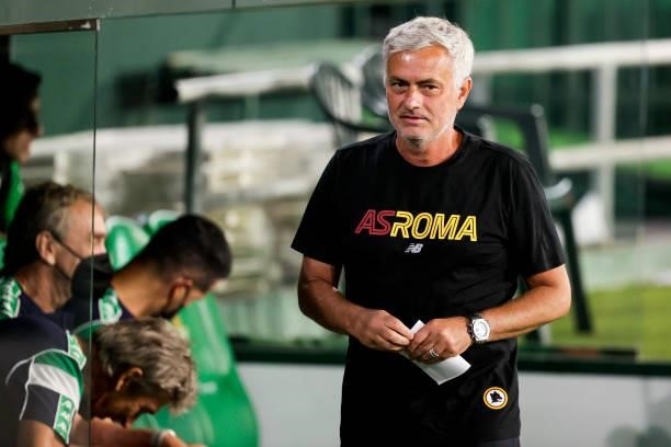 Coach Jose Mourinho of AS Roma during the Club Friendly match between Real Betis Sevilla v AS Roma at the Estadio Benito Villamarin on August 7, 2021...