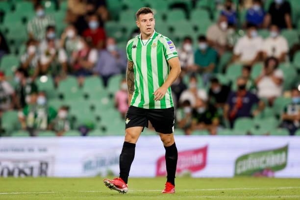 Aitor Ruibal of Real Betis during the Club Friendly match between Real Betis Sevilla v AS Roma at the Estadio Benito Villamarin on August 7, 2021 in...