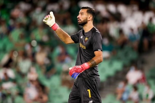 Rui Patricio of AS Roma during the Club Friendly match between Real Betis Sevilla v AS Roma at the Estadio Benito Villamarin on August 7, 2021 in...