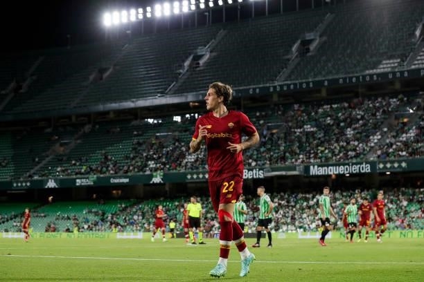Nicolo Zaniolo of AS Roma during the Club Friendly match between Real Betis Sevilla v AS Roma at the Estadio Benito Villamarin on August 7, 2021 in...