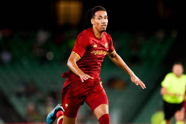 Chris Smalling of AS Roma during the Club Friendly match between Real Betis Sevilla v AS Roma at the Estadio Benito Villamarin on August 7, 2021 in...
