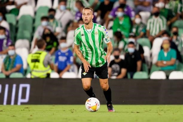 Sergio Canales of Real Betis during the Club Friendly match between Real Betis Sevilla v AS Roma at the Estadio Benito Villamarin on August 7, 2021...