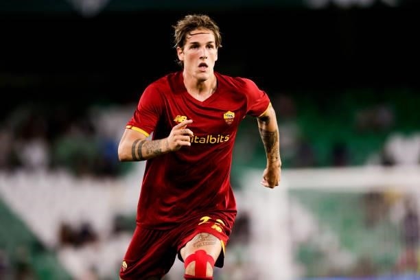 Nicolo Zaniolo of AS Roma during the Club Friendly match between Real Betis Sevilla v AS Roma at the Estadio Benito Villamarin on August 7, 2021 in...