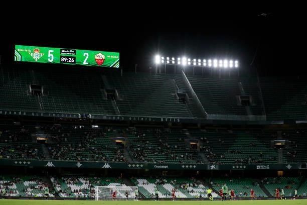 Scoreboard in Stadium of Real Betis during the Club Friendly match between Real Betis Sevilla v AS Roma at the Estadio Benito Villamarin on August 7,...