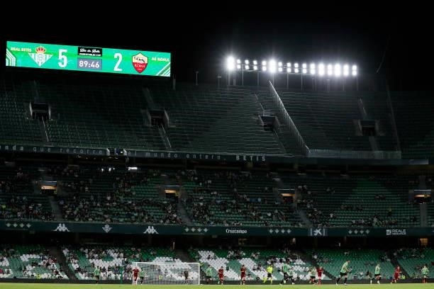 Scoreboard in Stadium of Real Betis during the Club Friendly match between Real Betis Sevilla v AS Roma at the Estadio Benito Villamarin on August 7,...