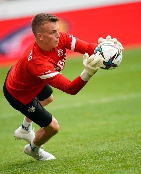 During the warmup session prior to the Admiral Bundesliga match between FC Red Bull Salzburg and Austria Wien at the Red Bull Arena on August 8, 2021...